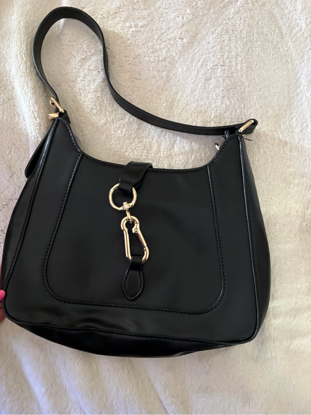 Black Shoulder Bag with Gold Hardware